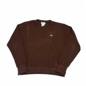 Vintage 80s Izod Lacoste v neck knit sweater Orlon acrylic brown size L mens